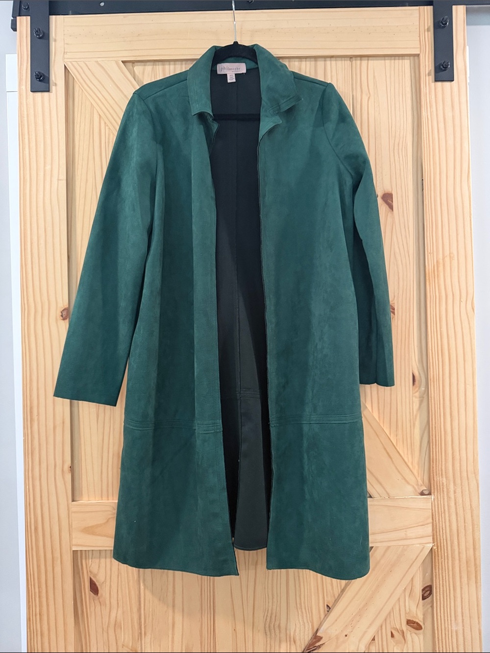 Philosophy Forest Green Suede Longline Trench Coat